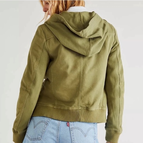 Free People Carmen Cotton Moto Jacket Hooded Green NWT Size Small - Picture 9 of 14